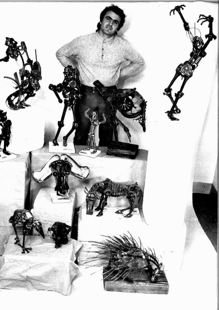 Kurt Lossgott with works from his early welded scrap-metal period, c. 1970. | Early Works